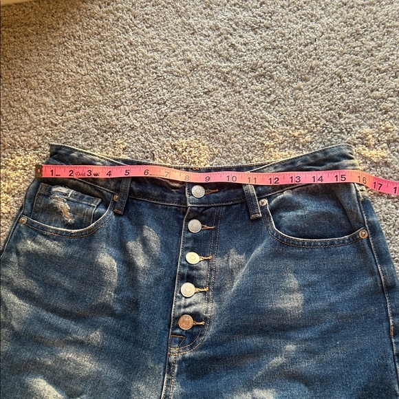 Forever 21 High-Rise Distressed Button-Fly Jeans - Medium/Dark Blue - Picture 9 of 10